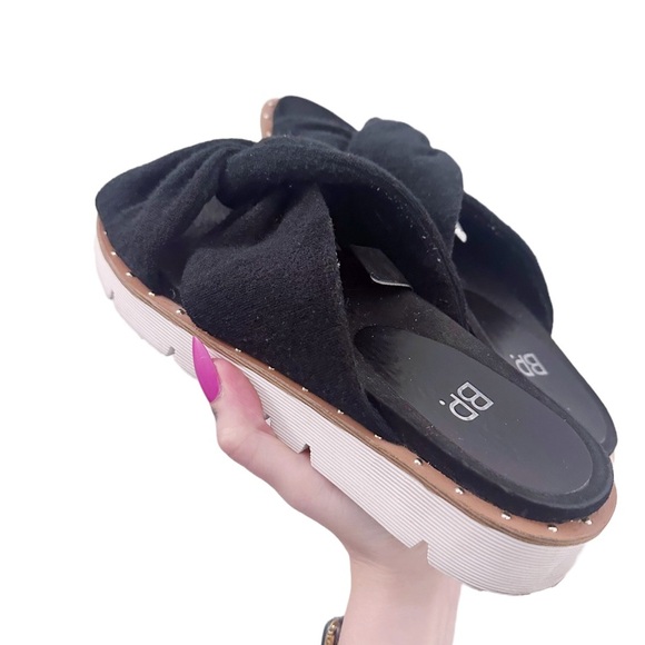 BP. Nordstrom Terry Cloth Platform Sandal Black White Slide On Flats - Picture 1 of 6